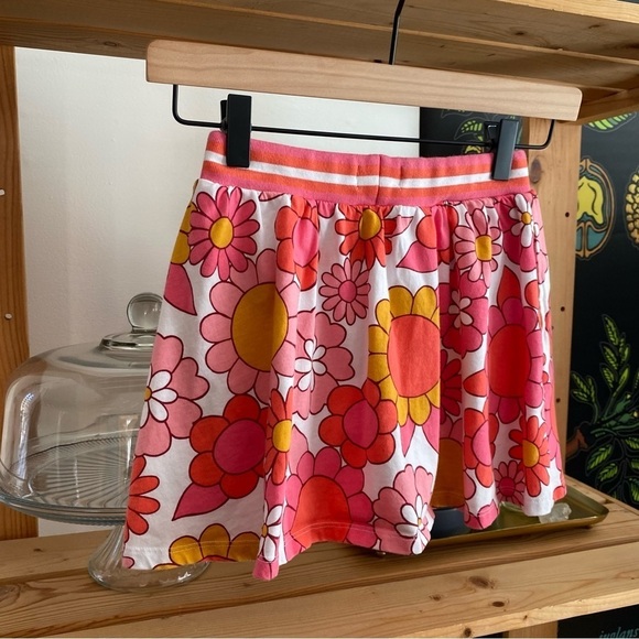 Mini Boden Pink Yellow Orange Retro Floral Printed Jersey Skort Skirt - Picture 7 of 13